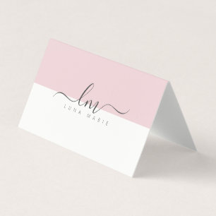 Pink and white, calligraph monogram minimalist business card