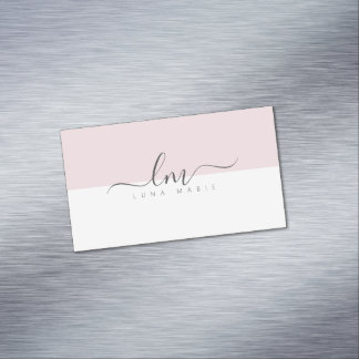 Pink and white, calligraph monogram minimalist magnetic business card