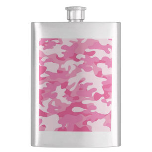 Pink and White Camo Design Hip Flask