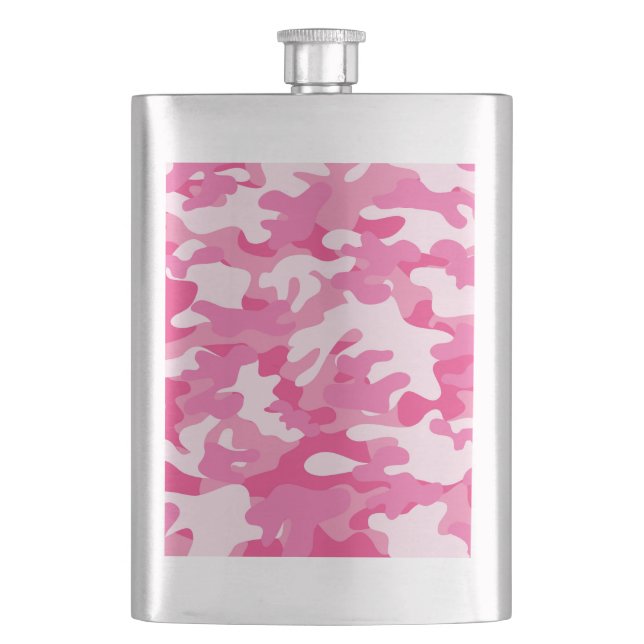 Pink and White Camo Design Hip Flask (Front)