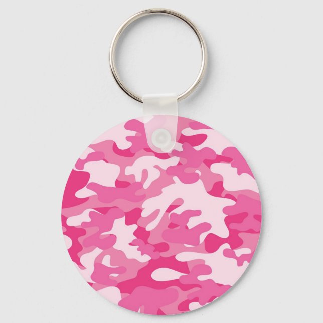 Pink and White Camo Design Key Ring (Front)