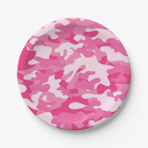 Pink and White Camo Design Paper Plate