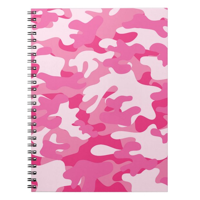 Pink and White Camo Design Spiral Notebook (Front)