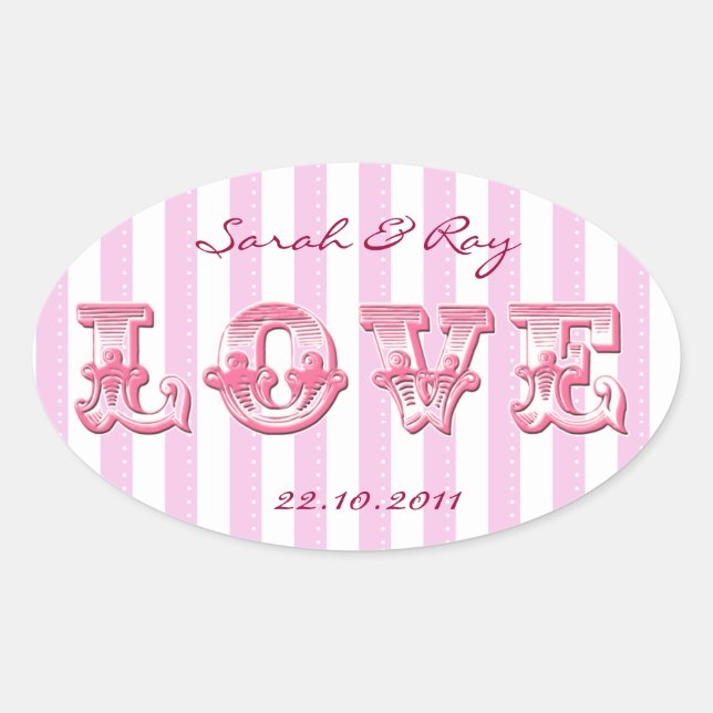 Pink and white Candy stripe love sticker (Front)