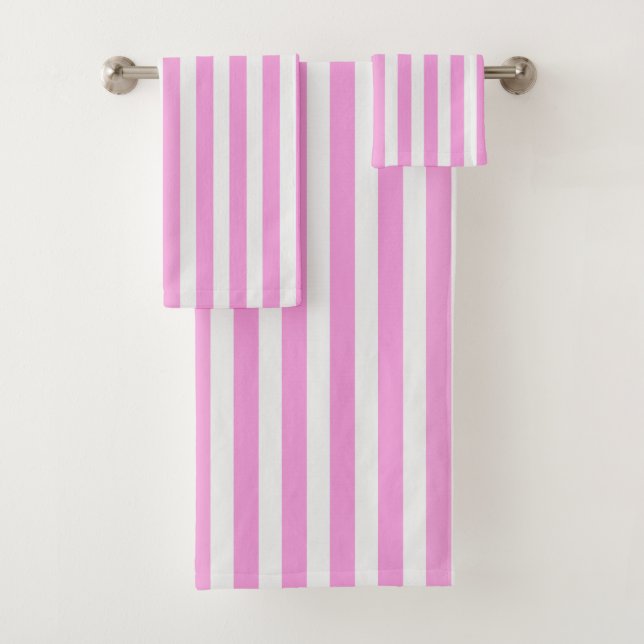 Pink and white candy stripes bath towel set (Insitu)