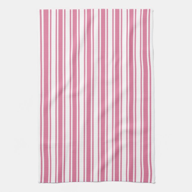 Pink and white candy stripes tea towel (Vertical)