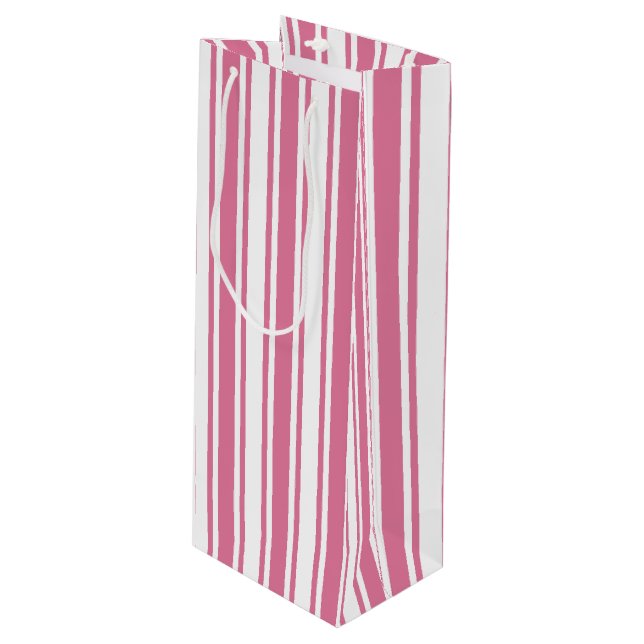 Pink and white candy stripes wine gift bag (Front Angled)