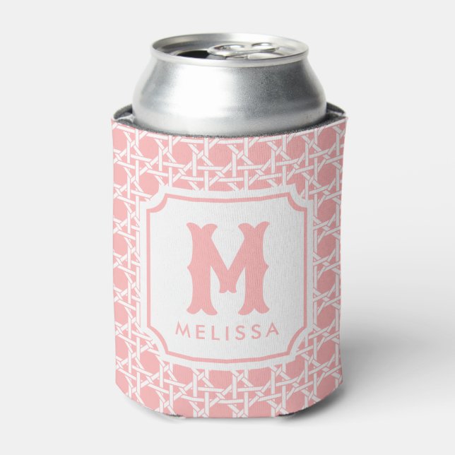 Pink and White Cane | Rattan | Monogram  Can Cooler (Can Front)