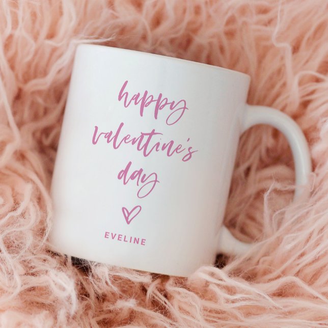 Pink and White | Casual Script and Heart Valentine Coffee Mug (A simple and stylish Valentine's Day mug)