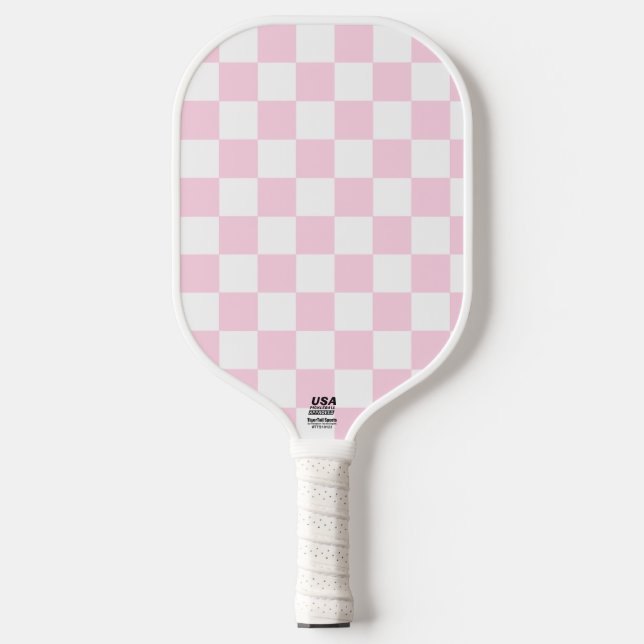 Pink and White Check Pickleball Paddle (Front)