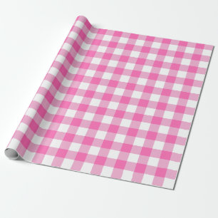 Pink and White Check Plaid  Large Pattern  Wrapping Paper