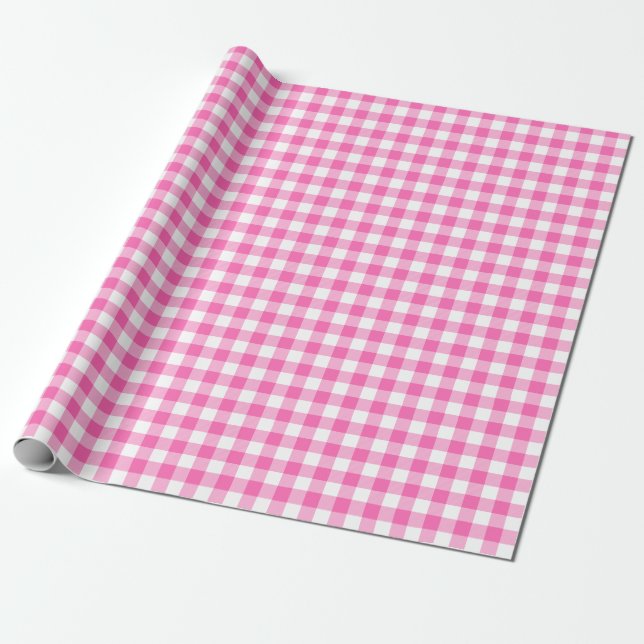 Pink and White Check Plaid Wrapping Paper (Unrolled)