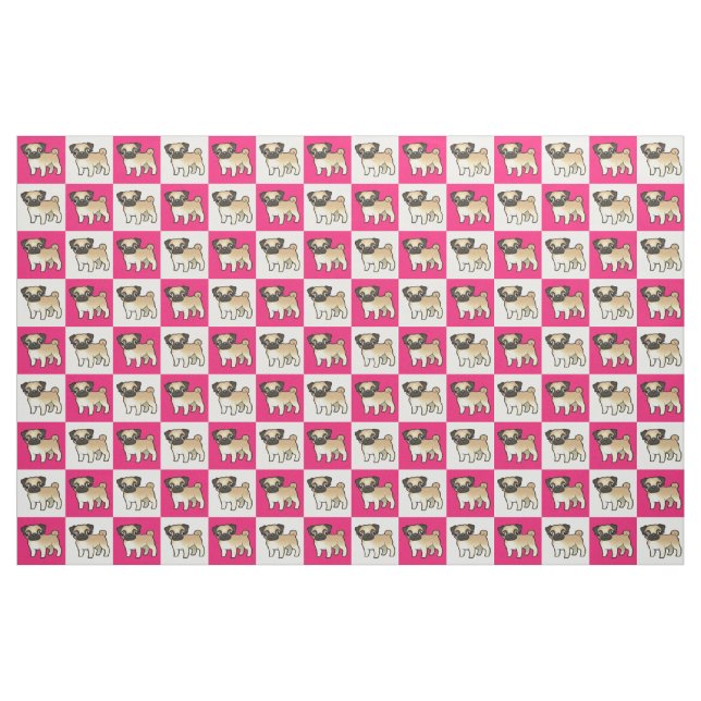 Pink and White Checked Pug Fabric (Fat Quarter)