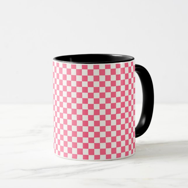 Pink and White Checkered Pattern  Mug (Front Right)