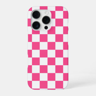 Pink and White Checkered Print iPhone 16 Pro Case