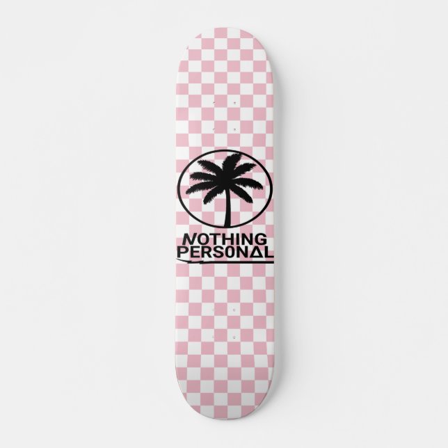 Pink and White Chequerboard Pattern Skateboard (Front)