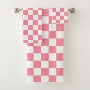 Pink and White chequered  Bath Towel Set