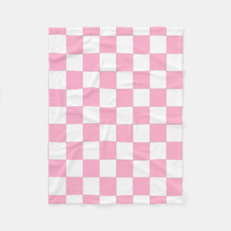 Pink And White Chequered Fleece Blanket