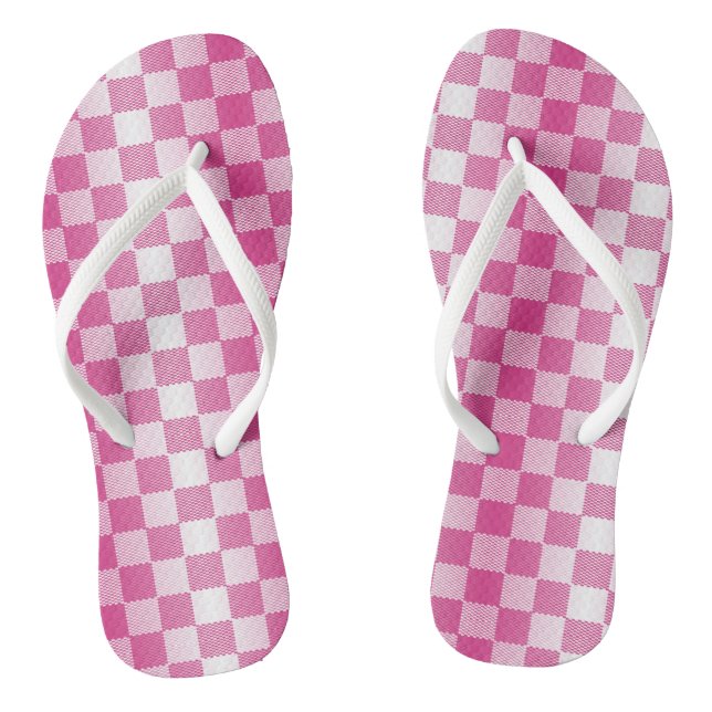Pink and White Chequered Geometric Jandals (Footbed)