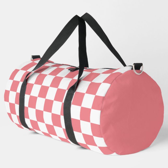 Pink and White Chequered pattern Duffle Bag (Left Corner)