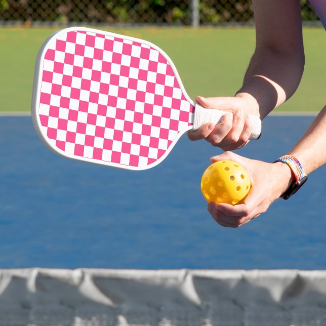 Pink and White Chequered Print Pickleball Paddle (Insitu)