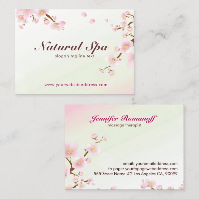 Pink And White Cherry Blossom Business Card (Front/Back)