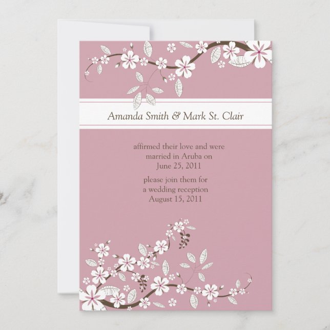Pink and White Cherry Blossoms Post Wedding Invitation (Front)