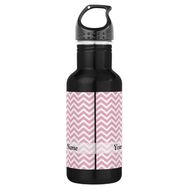 Pink and white chevron 532 ml water bottle (Front)