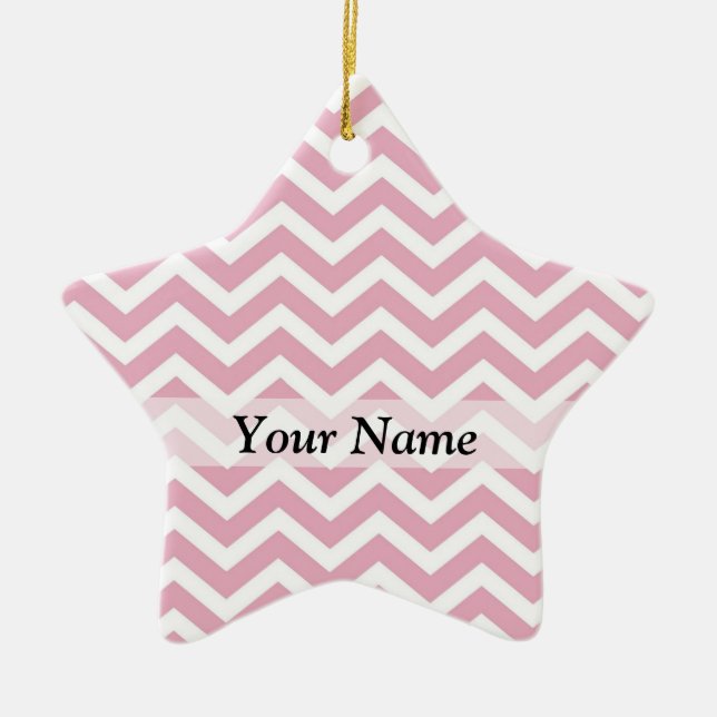 Pink and white chevron ceramic tree decoration (Front)