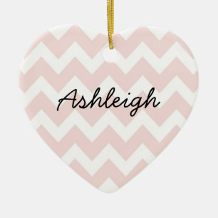 Pink and White Chevron Ceramic Tree Decoration
