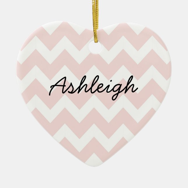 Pink and White Chevron Ceramic Tree Decoration (Front)