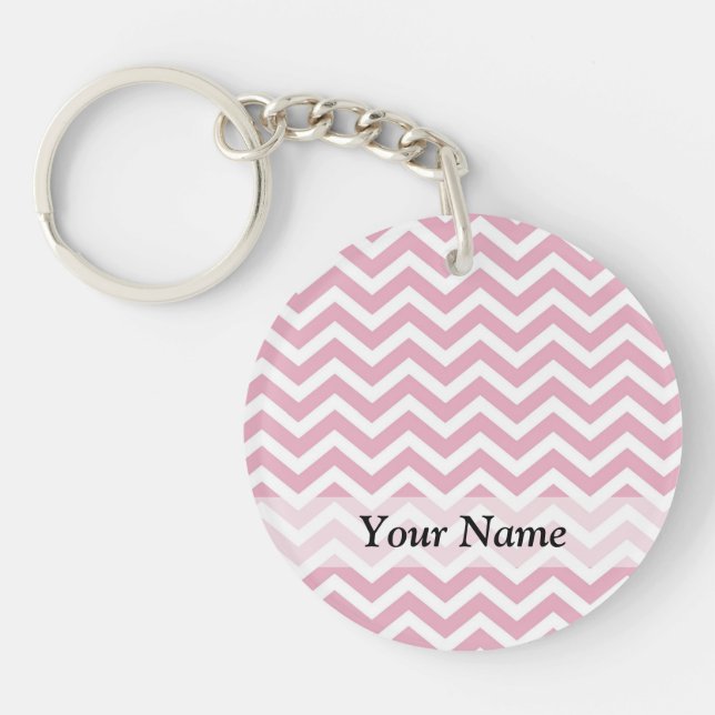 Pink and white chevron key ring (Front)