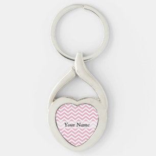 Pink and white chevron key ring