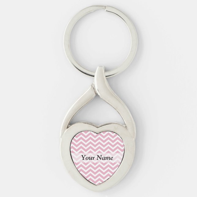 Pink and white chevron key ring (Front)