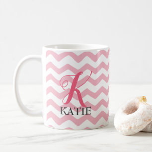 Pink and White Chevron Monogram Mug