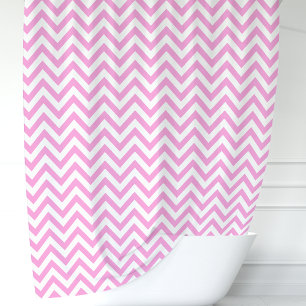 Pink and White Chevron Shower Curtain
