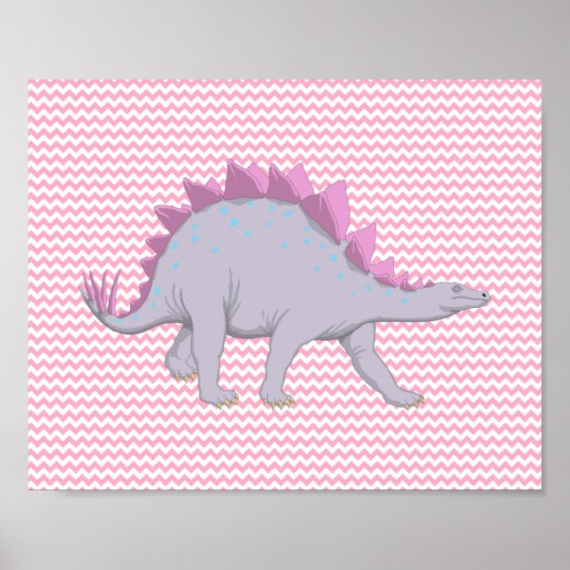 Pink and White Chevron Stegosaurus Poster (Front)