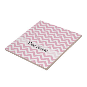Pink and white chevron tile