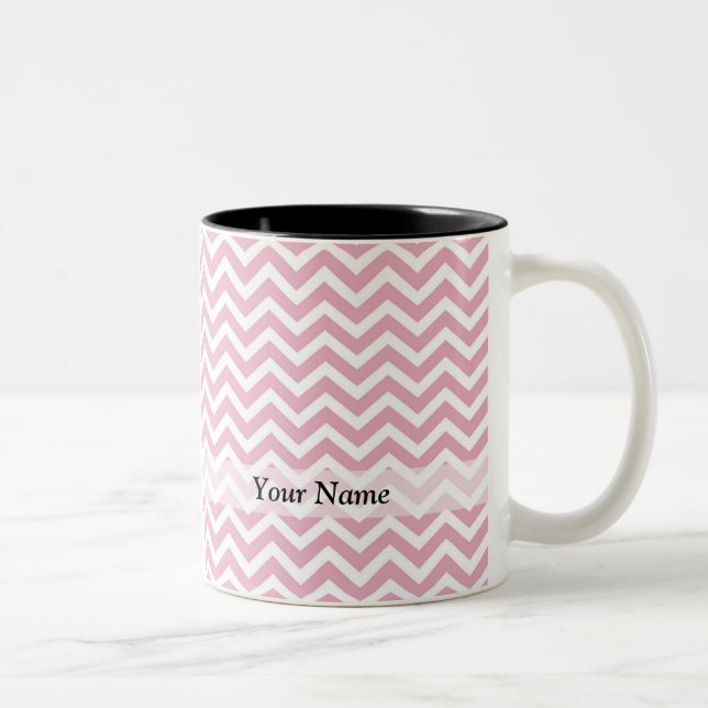 Pink and white chevron Two-Tone coffee mug (Right)
