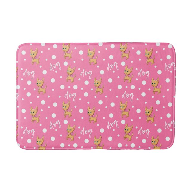 Pink and White Chihuahua Bath Mat (Front)