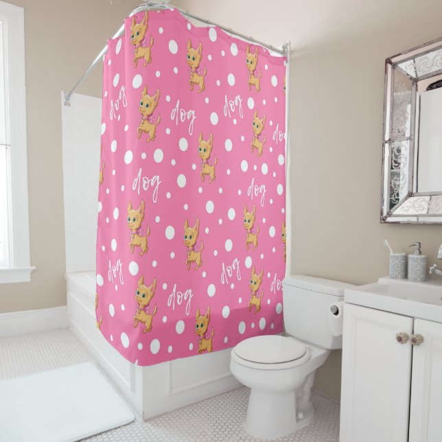 Pink and White Chihuahua Shower Curtain (In Situ)