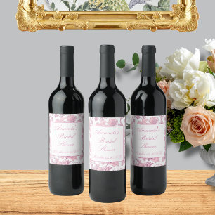 Pink and White Chinoiserie Bridal Shower Wine Label