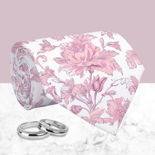 Pink and White Chinoiserie Floral Tie