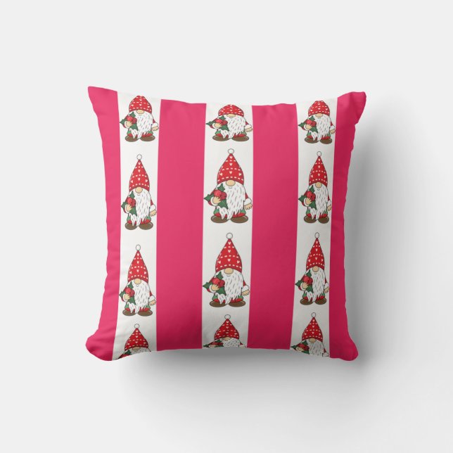 Pink and white Christmas cute gnome pattern Cushion (Front)