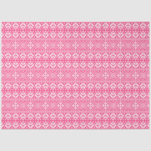 Pink and White Christmas Fair Isle Pattern Tissue Paper (Front)