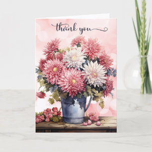 Pink and White Chrysanthemums Blank Thank You Card