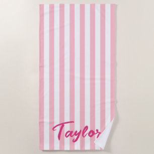 Pink and White Classic Cabana Stripe Beach Towel