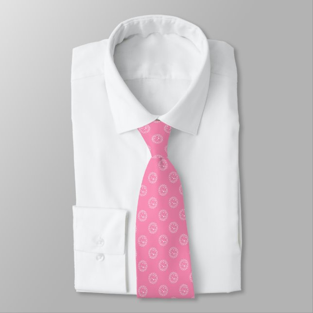 Pink and White Corona Virus Pattern Neck Tie (Tied)