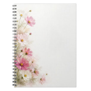 Pink and White Cosmos Floral Border Notebook