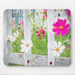 pink and white cosmos flowers mouse pad